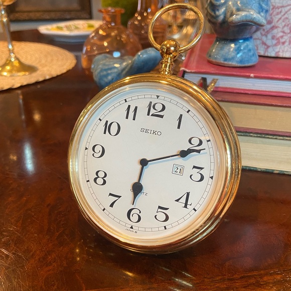 Gold Desk Clock Pocket Watch Style Seiko Japan Vintage Alarm Clock - Picture 2 of 10